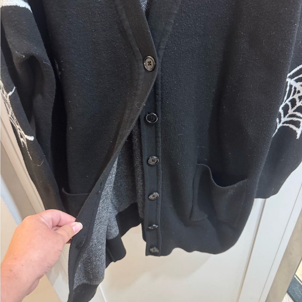 Torrid Black Cardigan with White Web Design - Picture 4 of 5